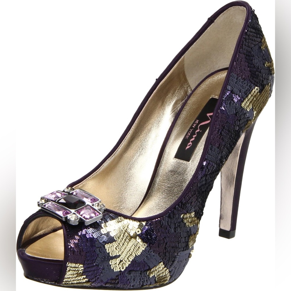 Nina Evan Purple Sequin Pump Size 6 1/2